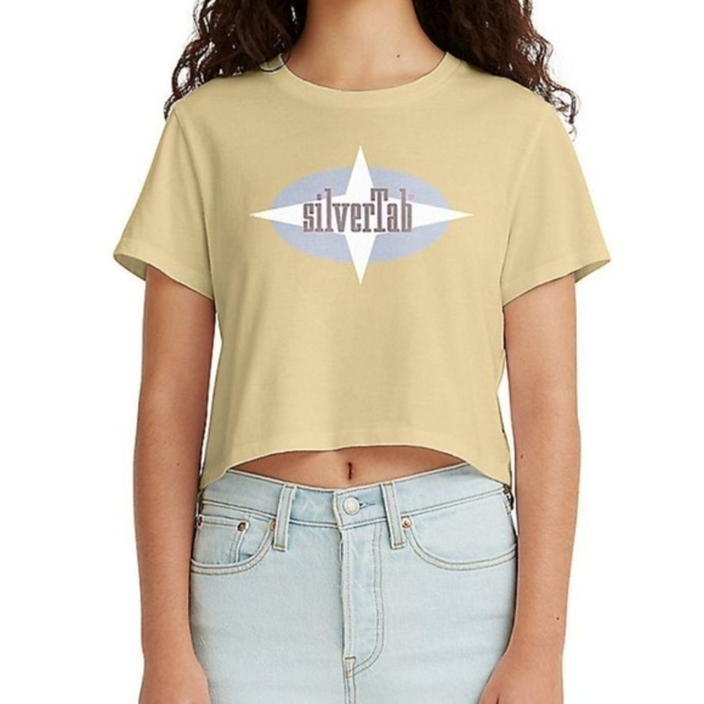 Nwt Levis Silvertab Womens Crop Graphic Logo Tee Shirt New Yellow Size XL